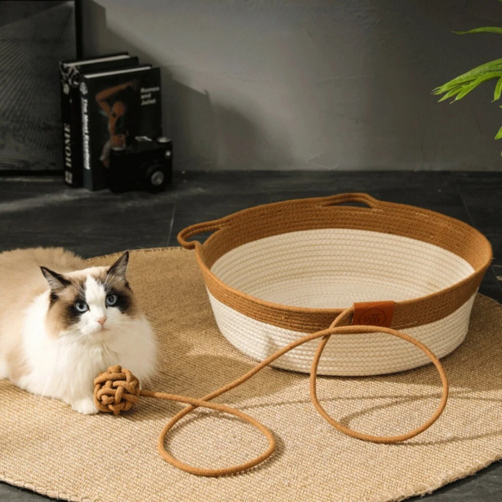 Handwoven Cotton Rope Bed for Cats - CozyNest-Gray-S-Nora Luxe