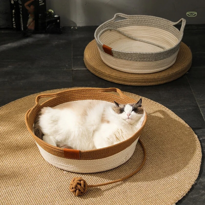 Handwoven Cotton Rope Bed for Cats - CozyNest-Gray-S-Nora Luxe