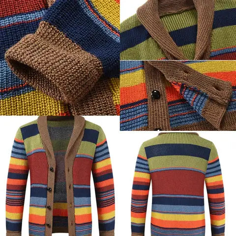 Men's knit cardigan with colour block and geometric pattern – Leandro