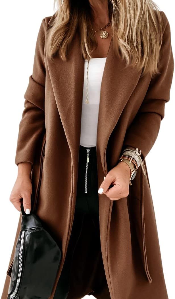 Ladies Classic Coat with Notched Collar and Open Front – Paulina-Brown-S-Nora Luxe