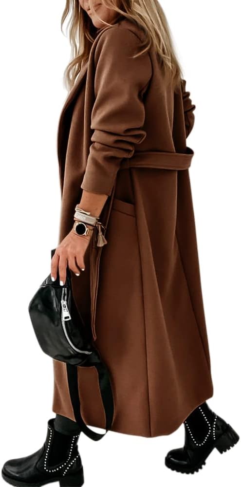 Ladies Classic Coat with Notched Collar and Open Front – Paulina-Olive Green-S-Nora Luxe