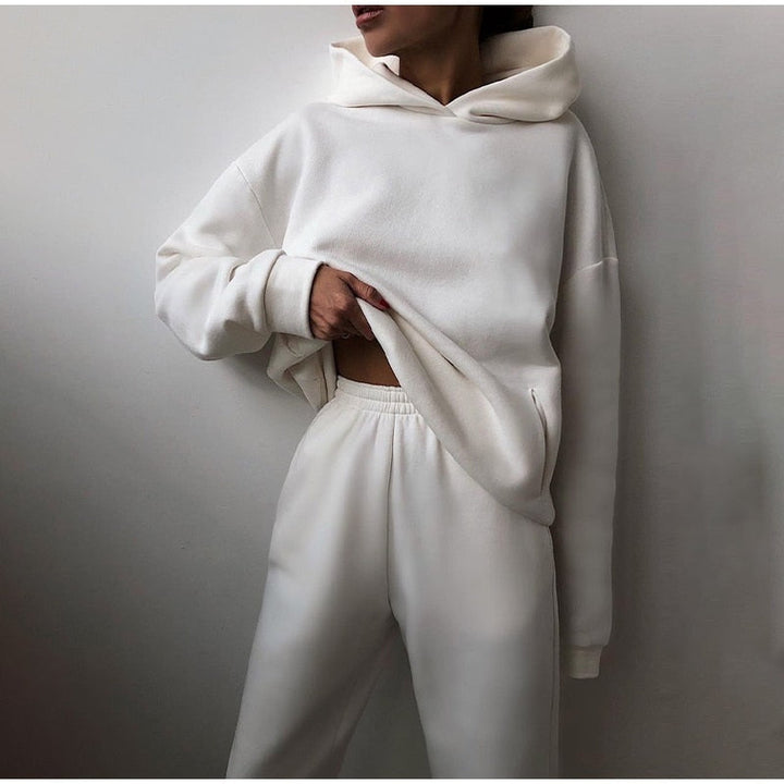 Ladies Oversized Lounge Jogging Set – Liv-White-The Livary