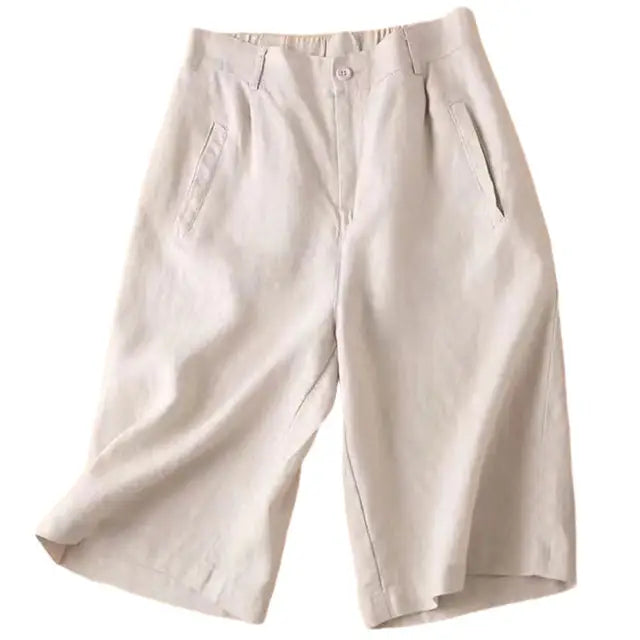 Ladies' summer shorts made of linen-cotton blend in knee length – Elvira-Apricot-S-Nora Luxe