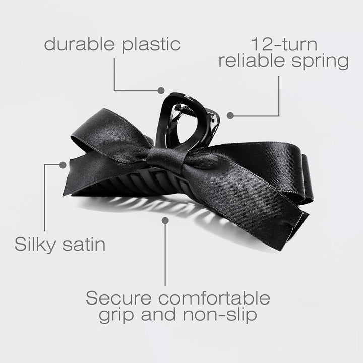 Large Satin Bow Clips-1 Piece Black + 1 Piece White-Nora Luxe