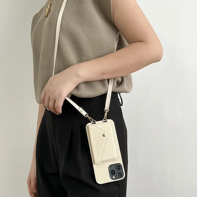 Leather Crossbody Phone Case - Urban Chic-Beige-iPhone 12-Nora Luxe