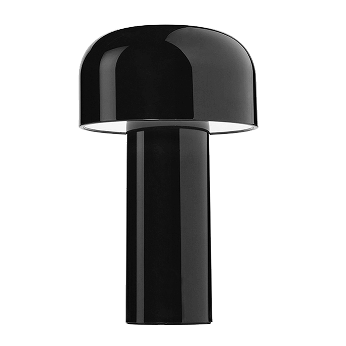 Glossy black mushroom lamp with a domed shade, shown alone on a white background 27