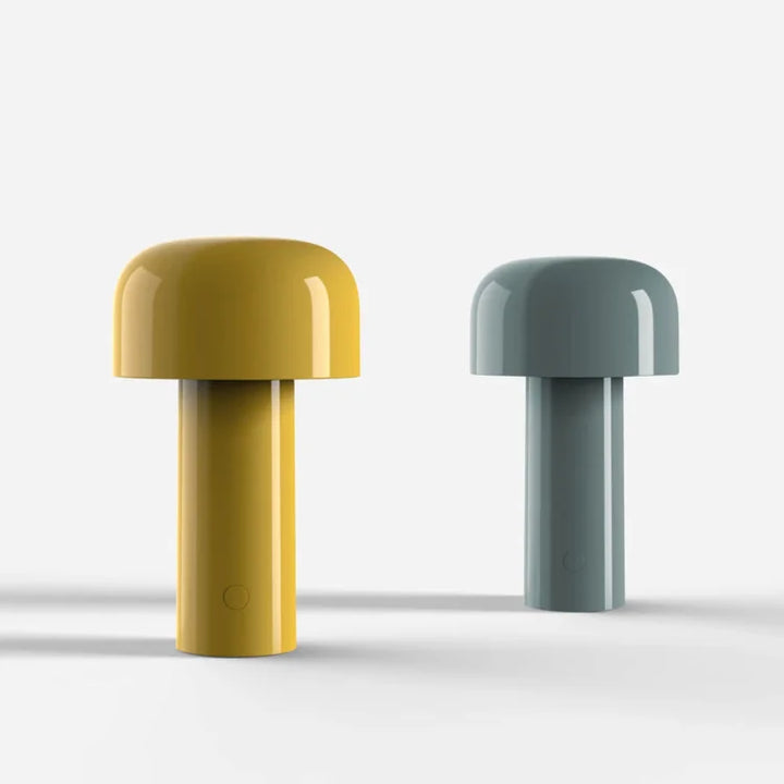 Yellow lamp and a gray-green lamp side by side on a light studio background 15