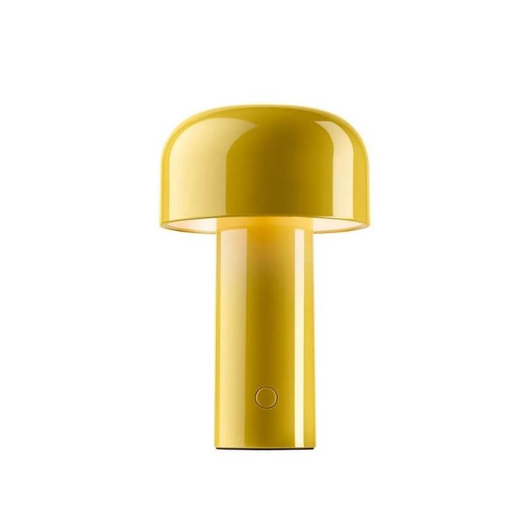 Glossy yellow lamp with a domed shade and a touch button near the bottom of the base 5
