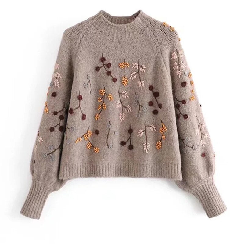 Knitted Ladies' Sweater with Autumn Pattern – Noëlle