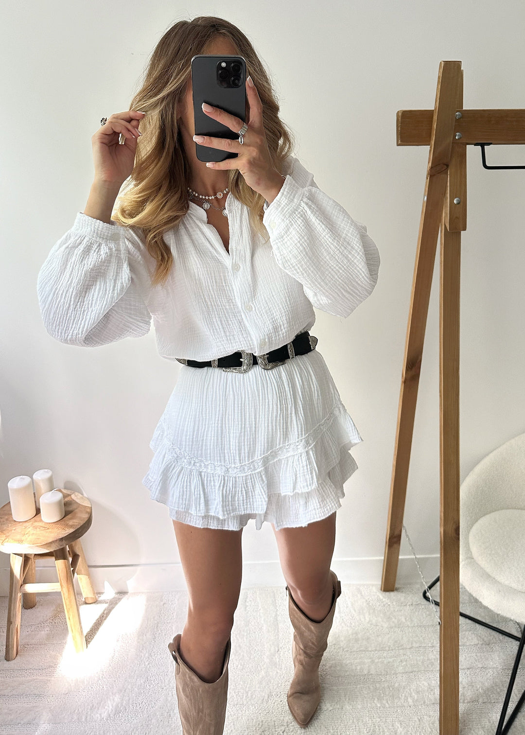 Light cotton set with blouse & ruffled shorts – Leora-Nora Luxe