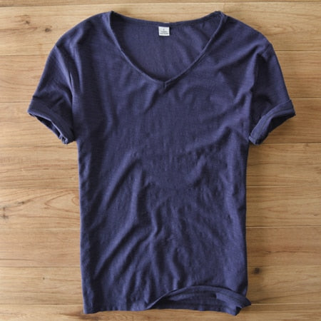 Light Linen V-Neck Shirt for Men – Breathable & Summery – Thilo-Dark blue-M-Nora Luxe