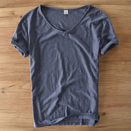 Light Linen V-Neck Shirt for Men – Breathable & Summery – Thilo-Gray-M-Nora Luxe