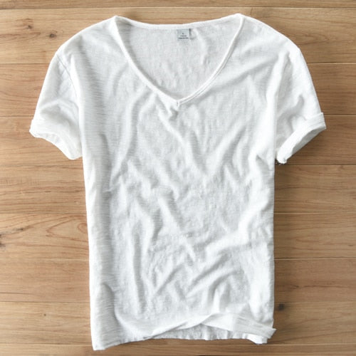 Light Linen V-Neck Shirt for Men – Breathable & Summery – Thilo-White-M-Nora Luxe