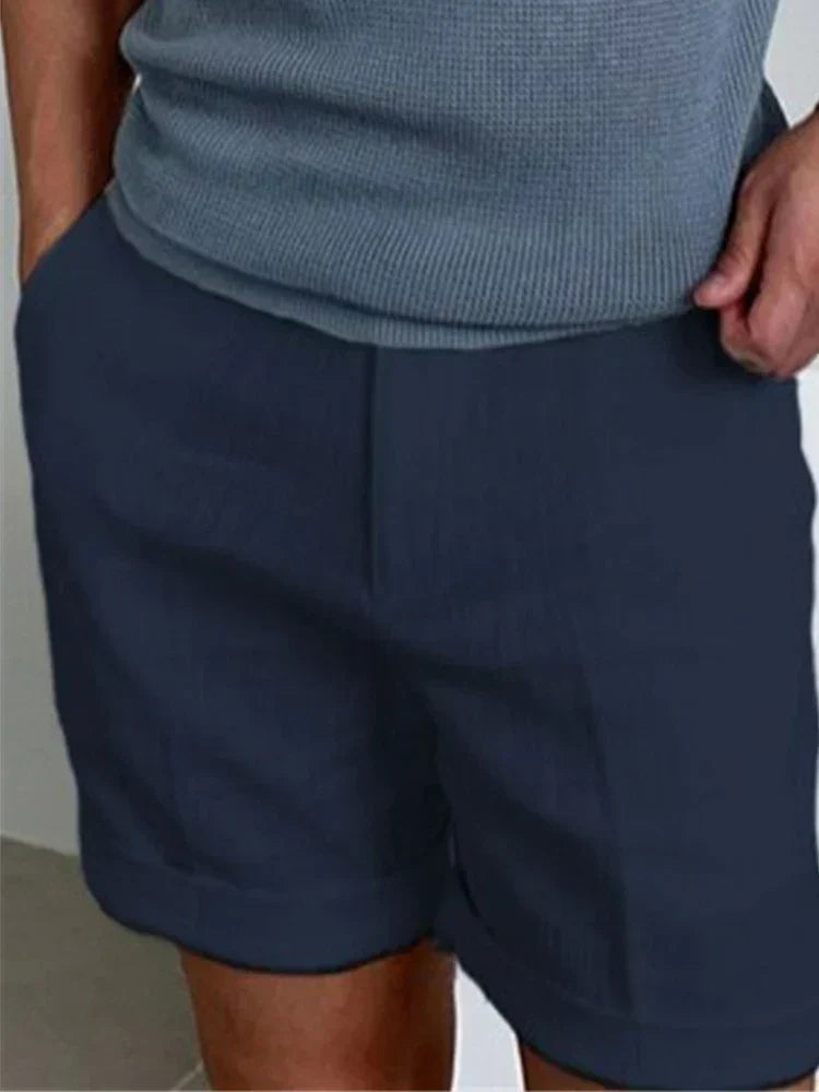 Light men's summer shorts made of linen with a relaxed fit - Jorin-Dark blue-S-Nora Luxe