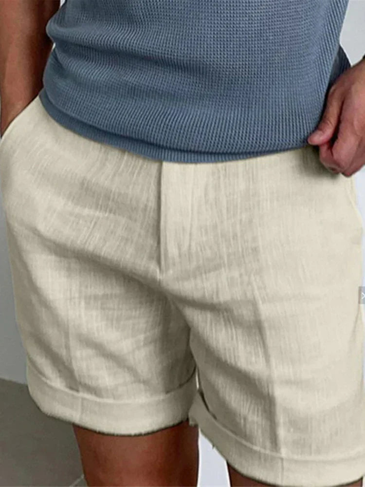 Light men's summer shorts made of linen with a relaxed fit - Jorin-Khaki-S-Nora Luxe