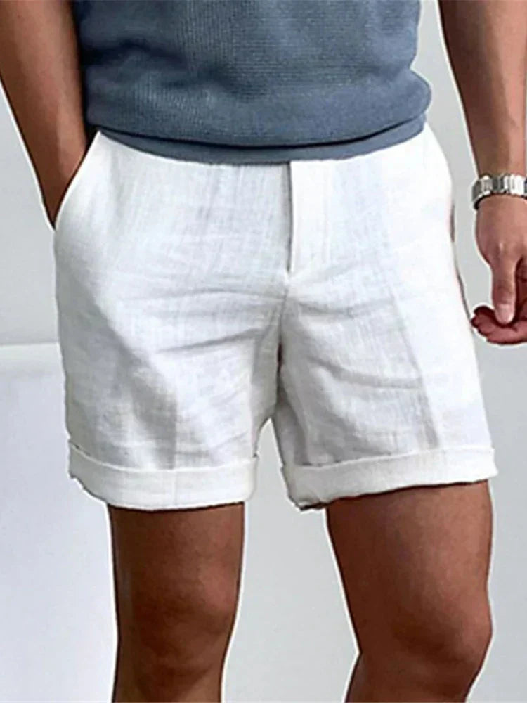Light men's summer shorts made of linen with a relaxed fit - Jorin-White-S-Nora Luxe