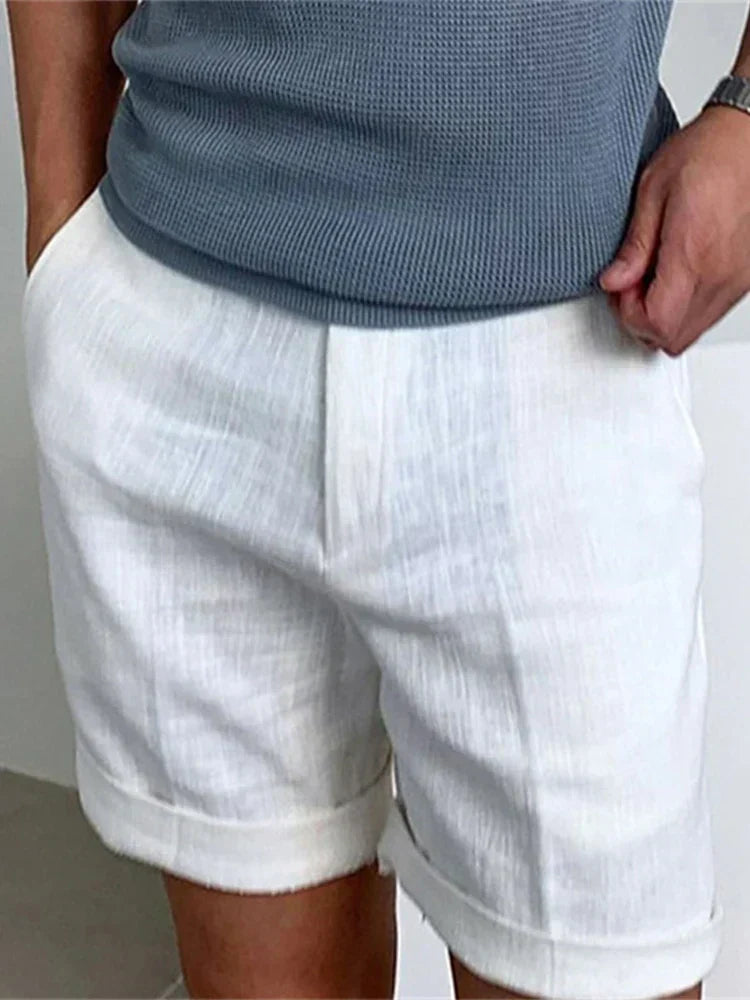 Light men's summer shorts made of linen with a relaxed fit - Jorin-White-S-Nora Luxe