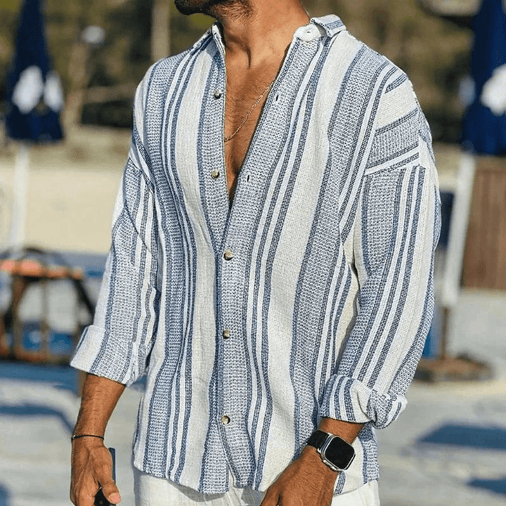 Lightweight men's summer shirt with button placket – Elias-Blue-S-The Livary