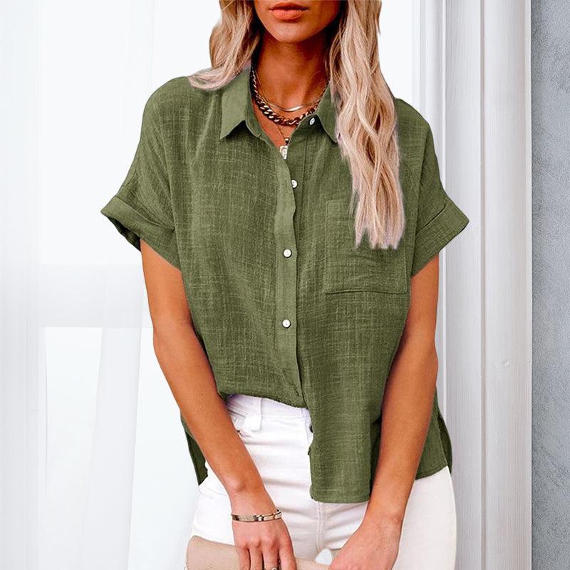 Lightweight Women's Blouse with Short Sleeves – Nadia-Green-S-State of Style