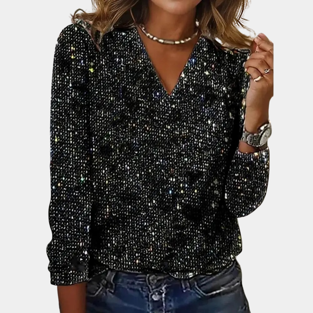 Louaya - Elegant Women's Top with Glitter-Black-S-Nora Luxe