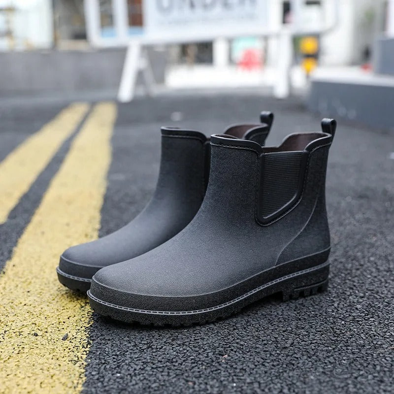 Luxury Half-height Waterproof Men’s Rain Boots - Lucas Rain Walk-Black-7.0-Nora Luxe