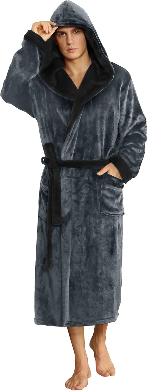 Luxury Men's Bathrobe - Robbie-Dark Gray/Black-S/M-Nora Luxe