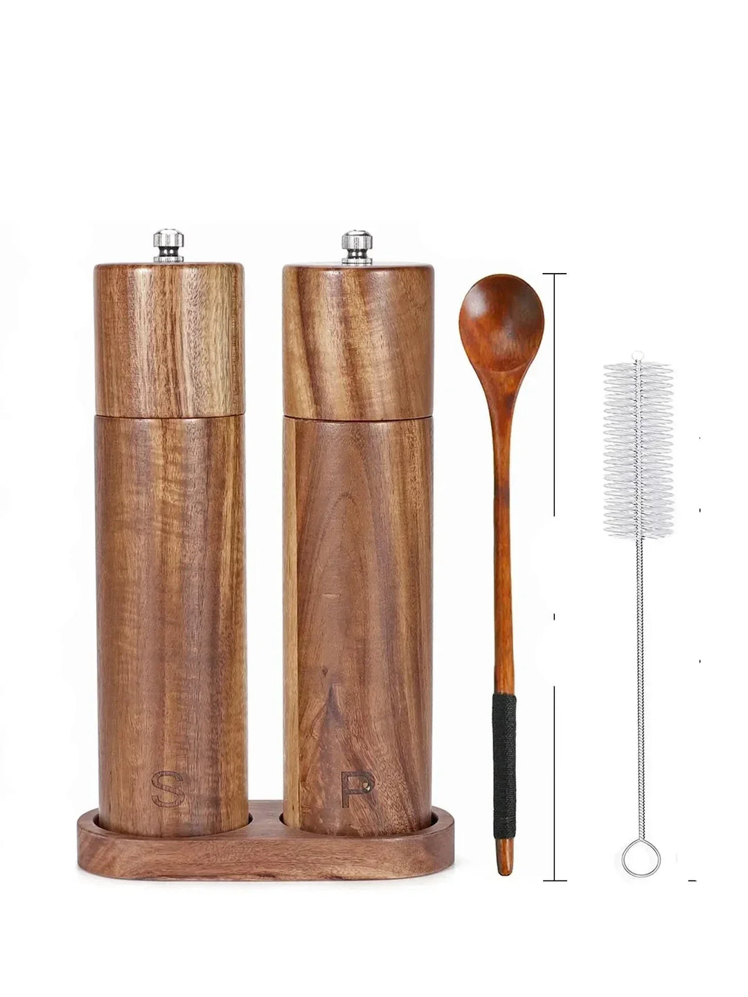 Luxury Wooden Salt and Pepper Mill Set with Tray - WoodSpice-Nora Luxe