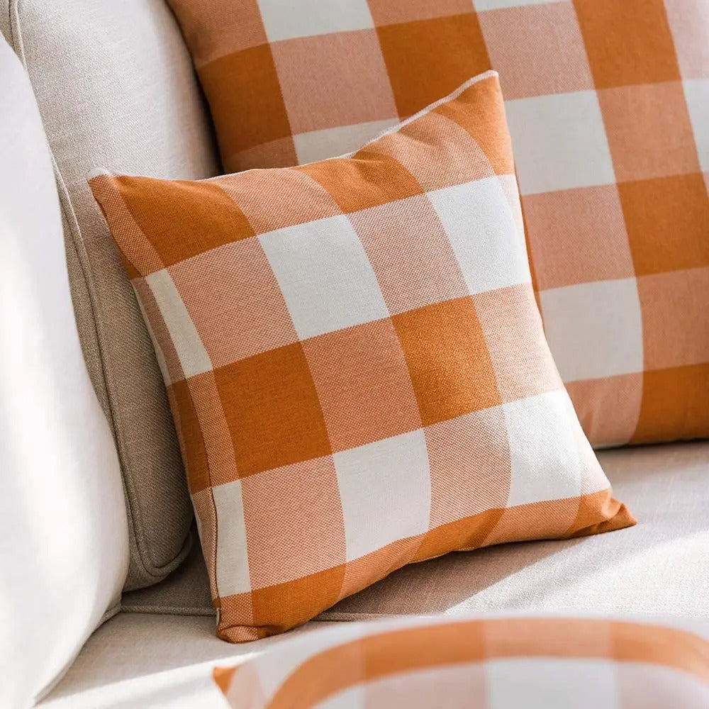 Cozy Checked Cushion Cover in Country Style – Autumn Plaid