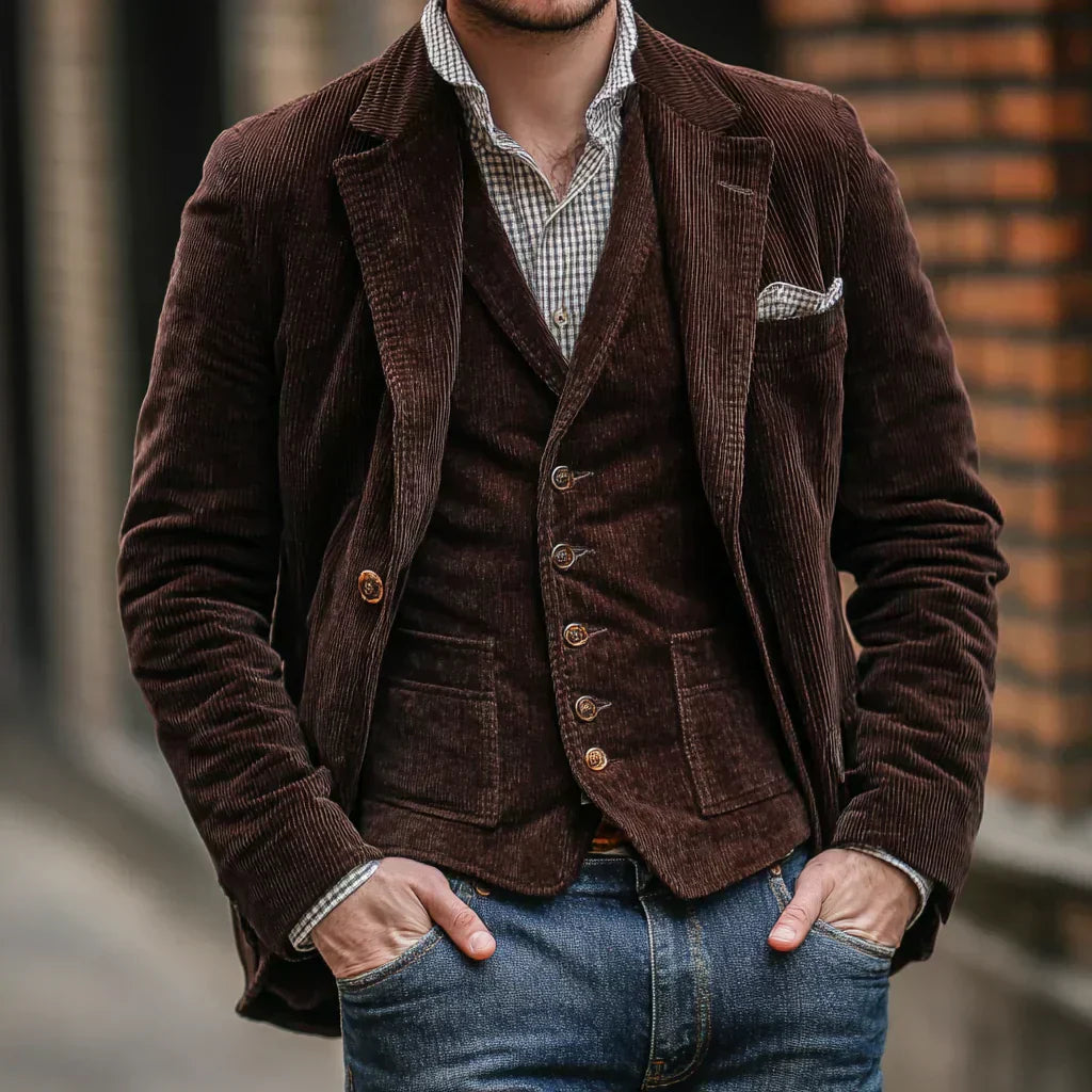 Men's set of Jacket and Waistcoat – Victor-Brown-S-Nora Luxe