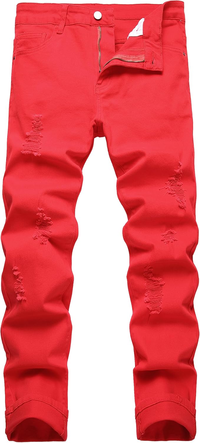 Men's Slim-Fit Ripped Jeans - Mick-Red-28-Nora Luxe