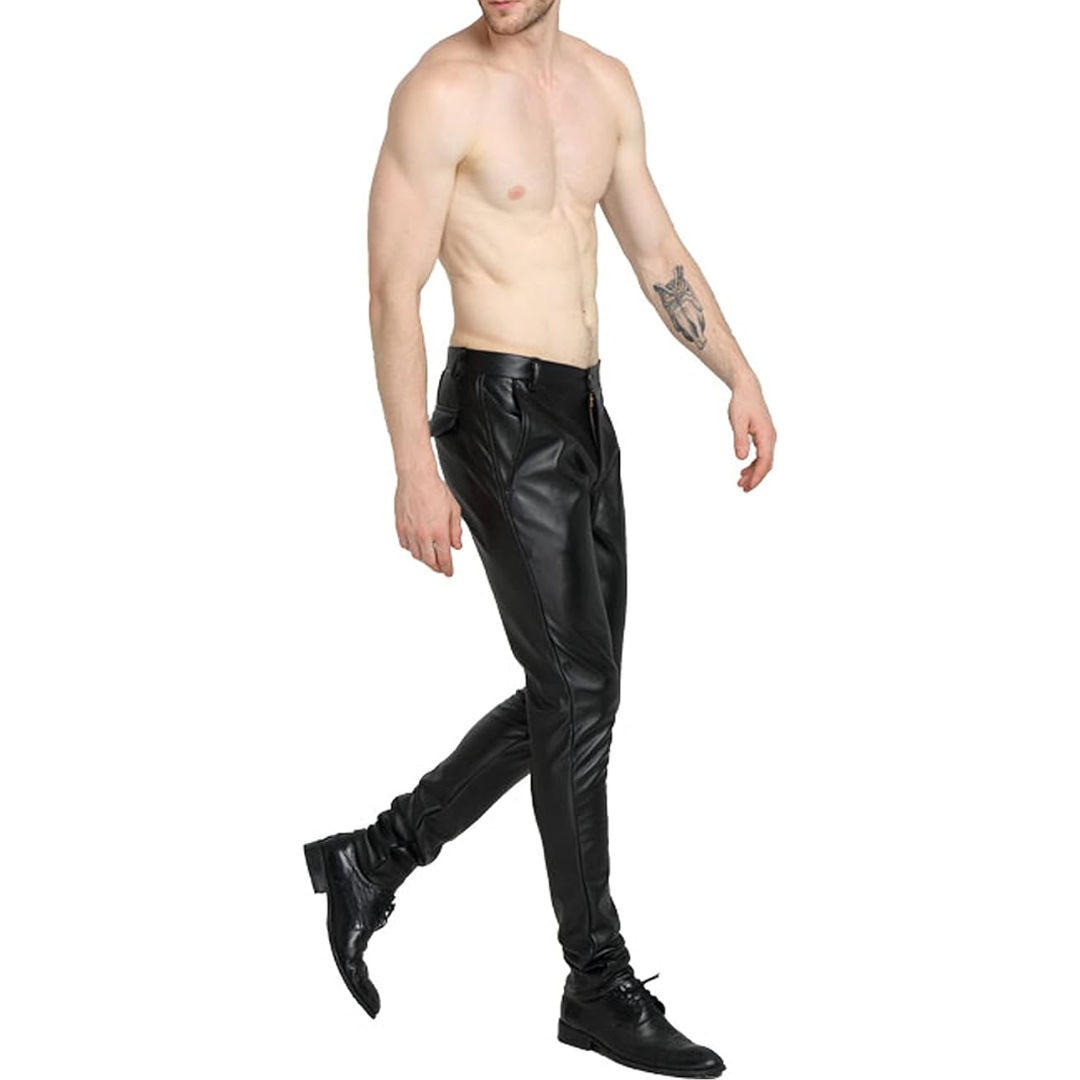 Men's Tapered Faux Leather Biker Pants - Bernard-Black-28-Nora Luxe