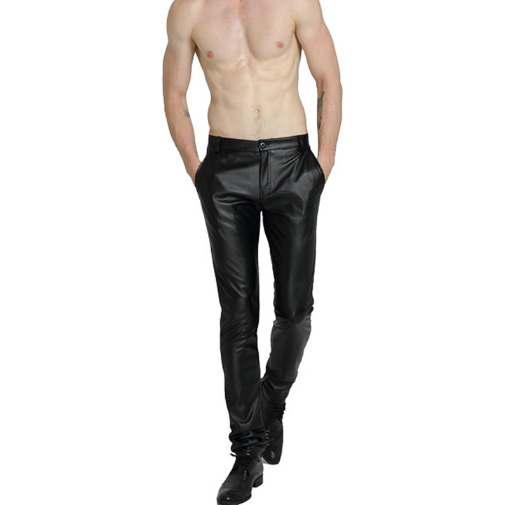 Men's Tapered Faux Leather Biker Pants - Bernard-Black-28-Nora Luxe
