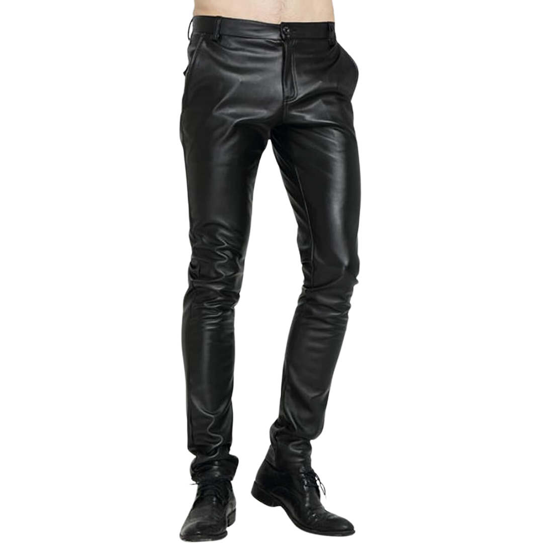 Men's Tapered Faux Leather Biker Pants - Bernard-Black-28-Nora Luxe