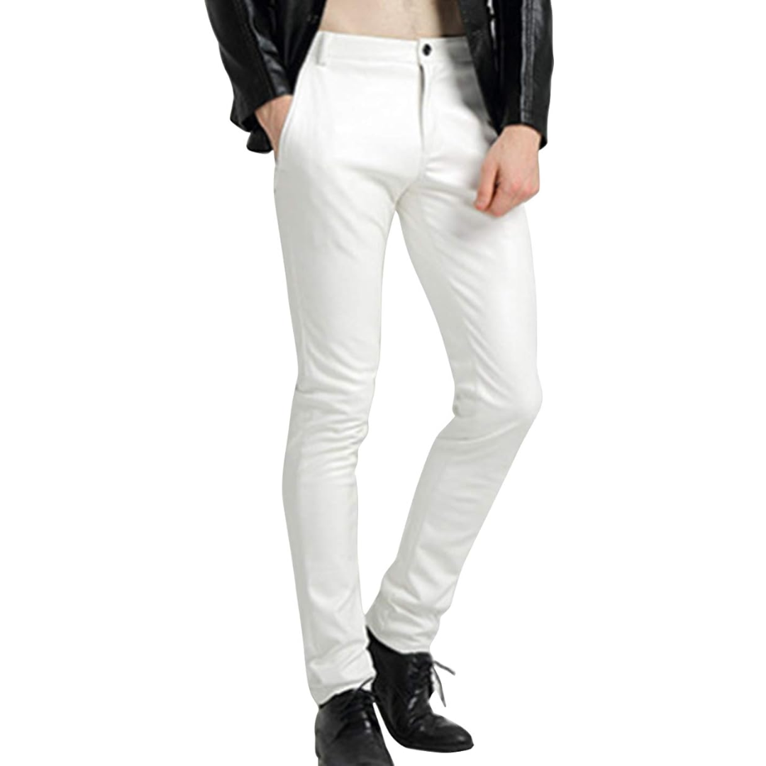 Men's Tapered Faux Leather Biker Pants - Bernard-White-28-Nora Luxe