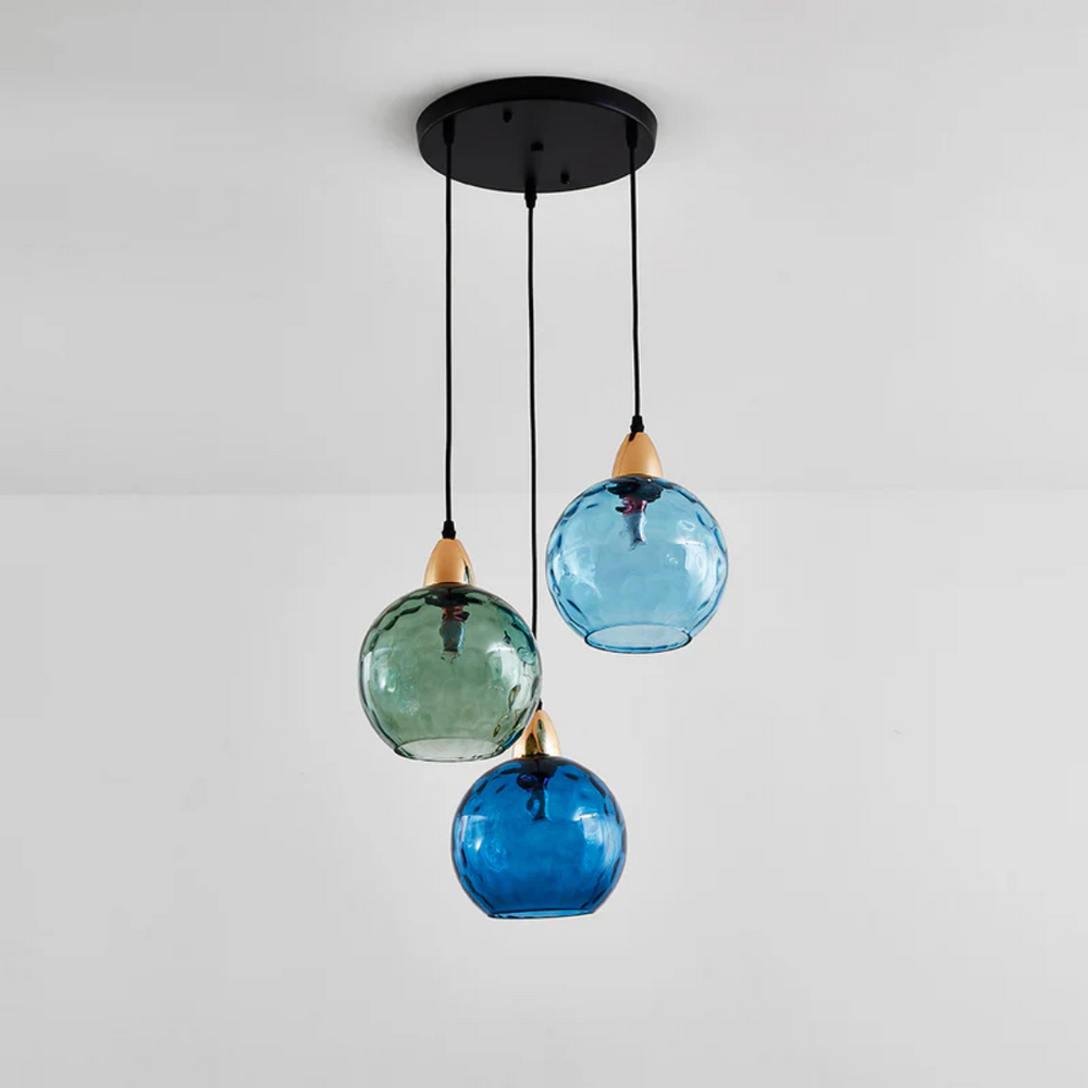 Modern Cluster Pendant Light with 3 Lamps - Cascade-Green-Round-Nora Luxe