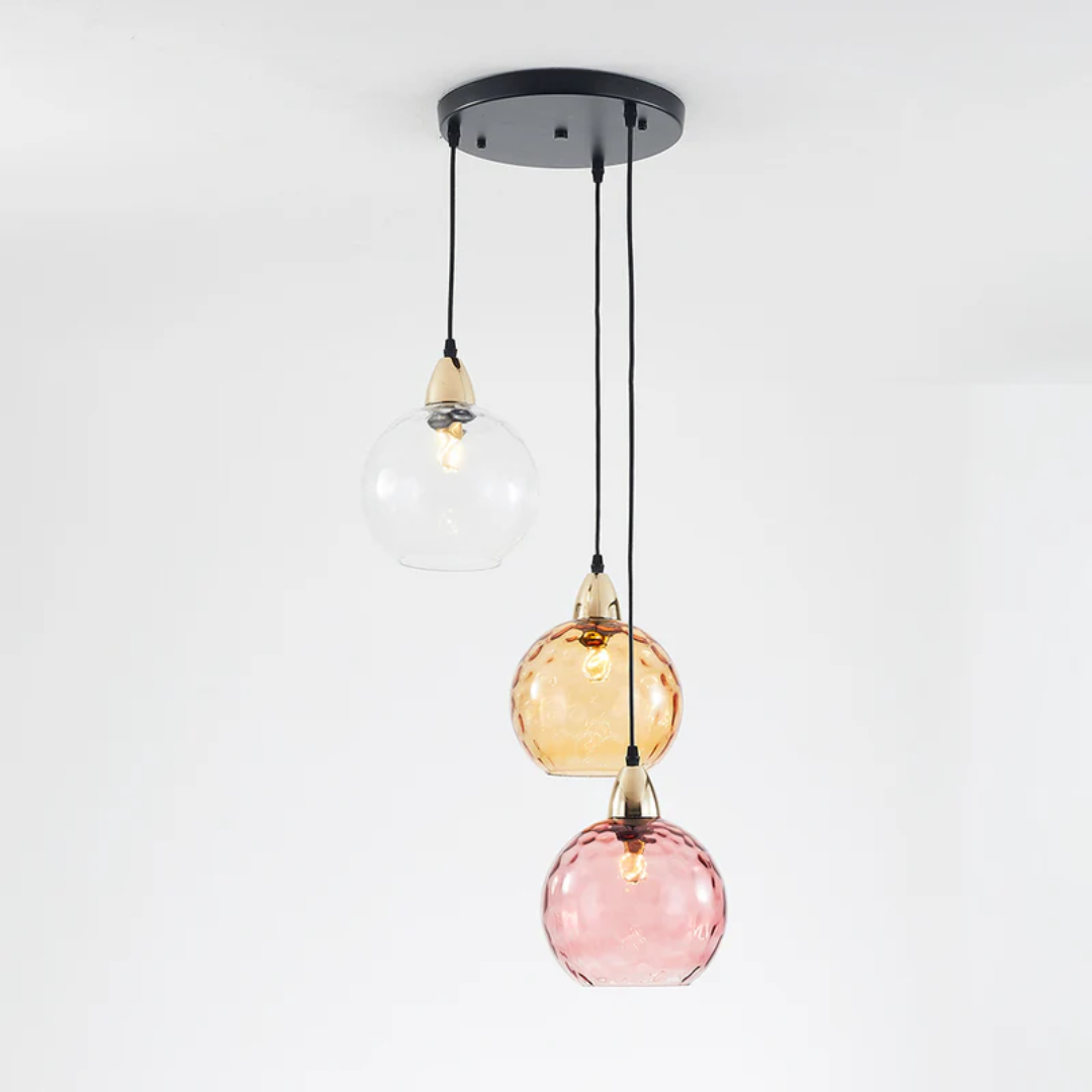 Modern Cluster Pendant Light with 3 Lamps - Cascade-Pink-Round-Nora Luxe