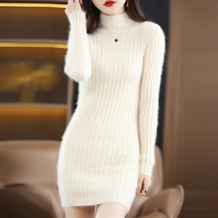 Knitted Autumn Dress with Roll Neck – Noëlle