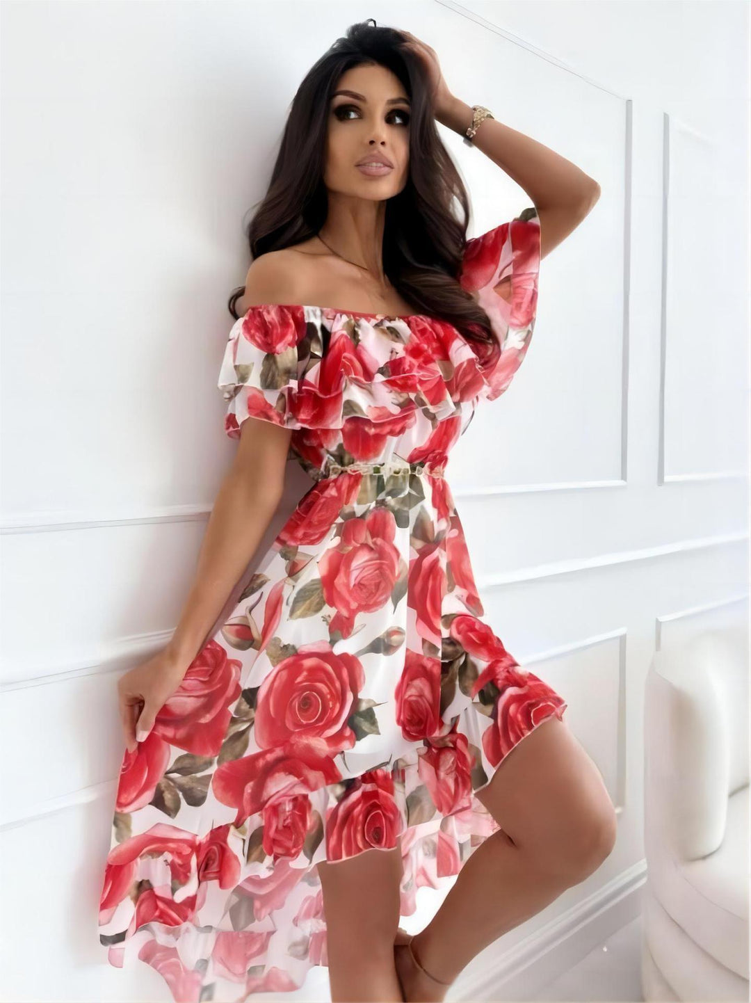 Off-Shoulder Mini Dress with Ruffles – Lina-XS-State of Style