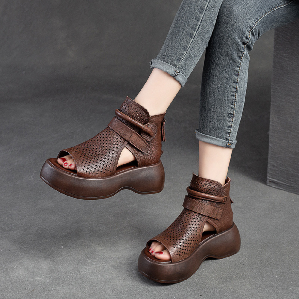 Orthopaedic leather sandals for women with shock-absorbing sole – Meike-Brown-2.5-Nora Luxe