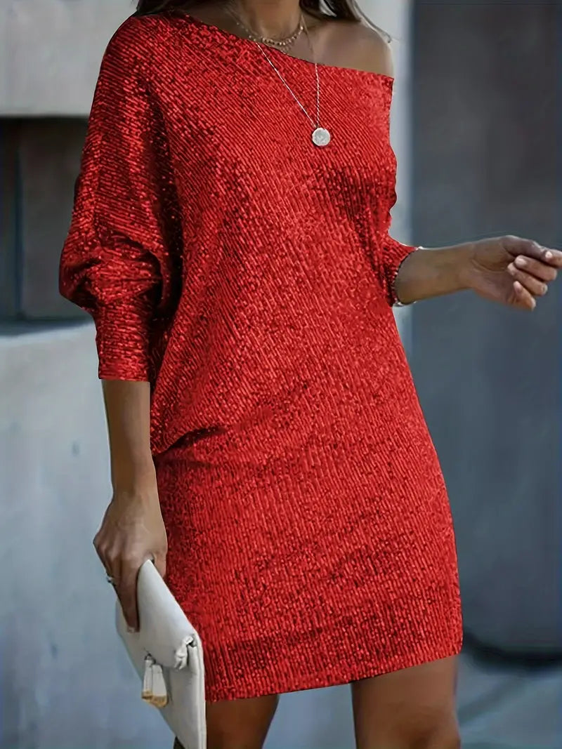 Party Dress with Contrasting Sequins - Seraphina-Red-S-The Livary
