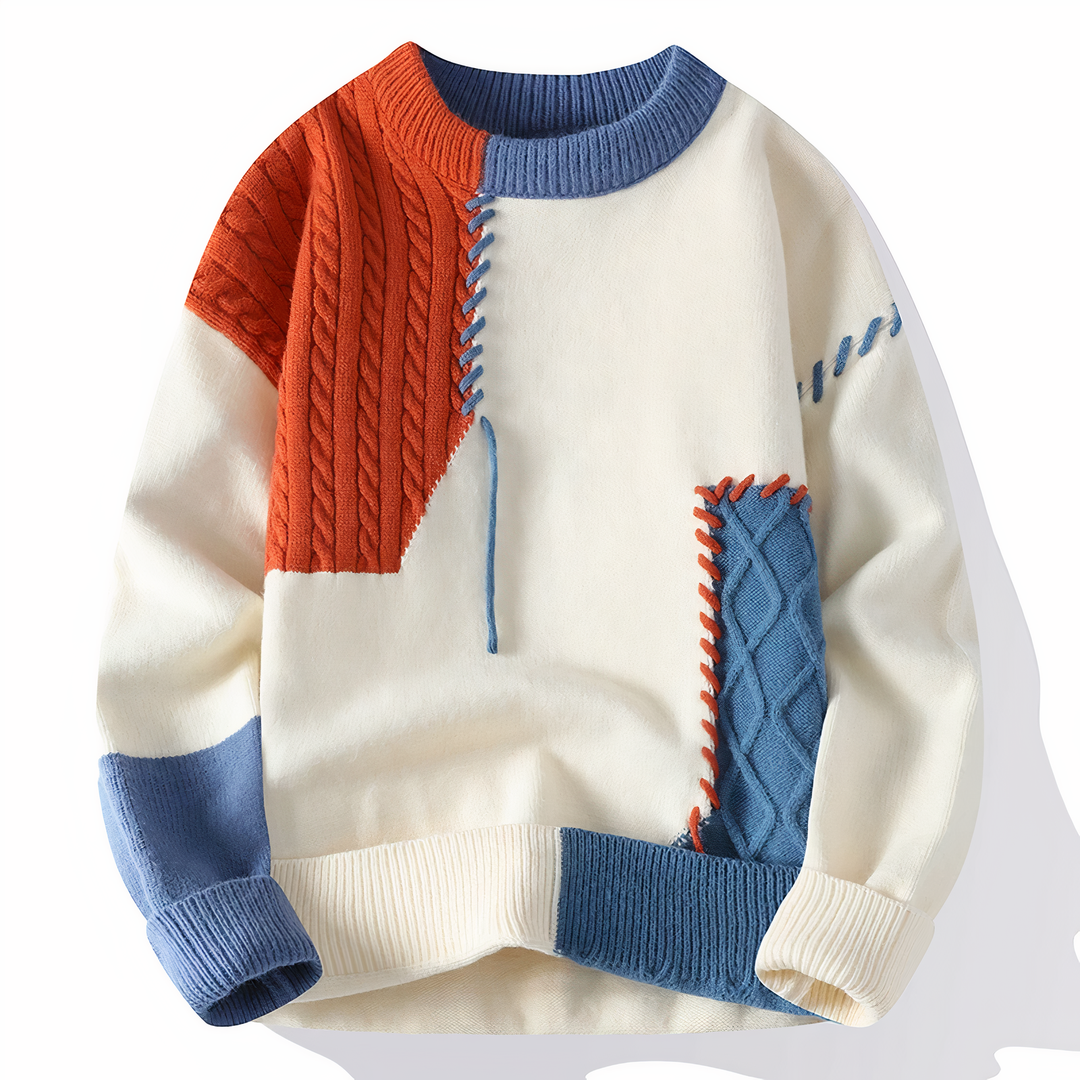 Patchwork Men's Sweater - Jasper-White Orange-XS-Nora Luxe