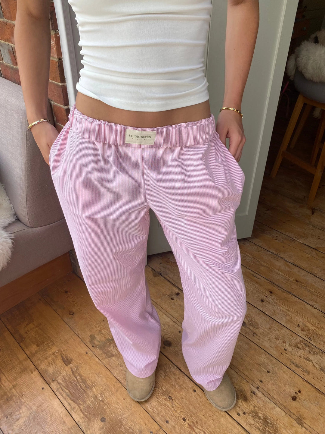 Ladies' lounge trousers with a stripe pattern – Elvira