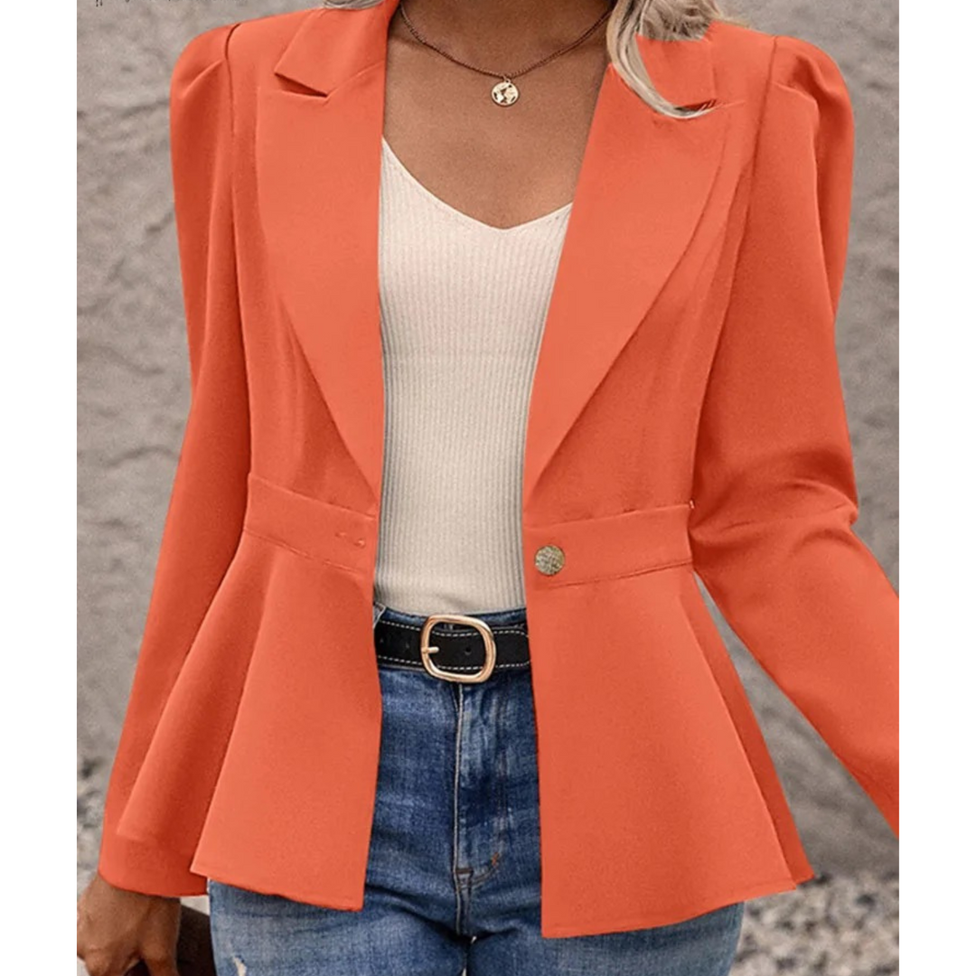 Plain Ribbed Collar Women's Blazer - Liana-Orange-S-Nora Luxe