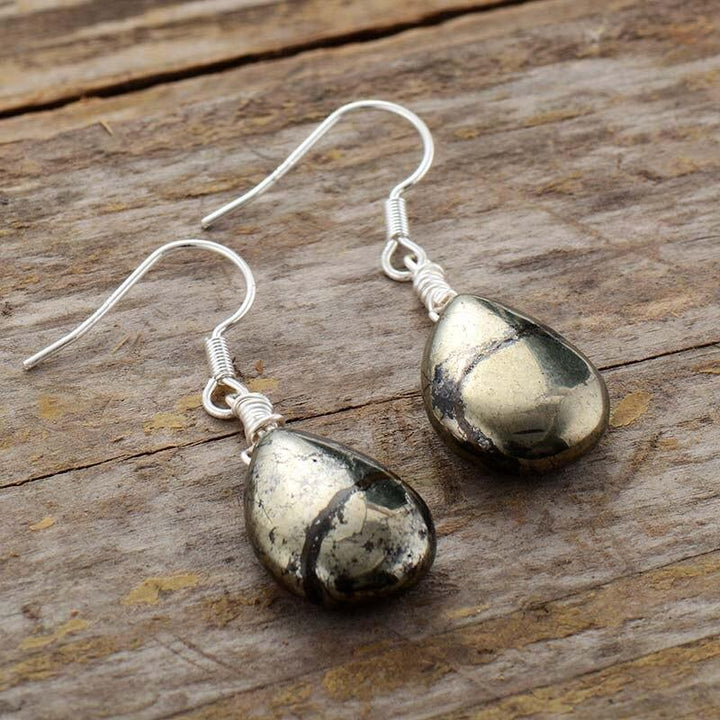Reflective Pyrite Drop Earrings - Elara-Nora Luxe