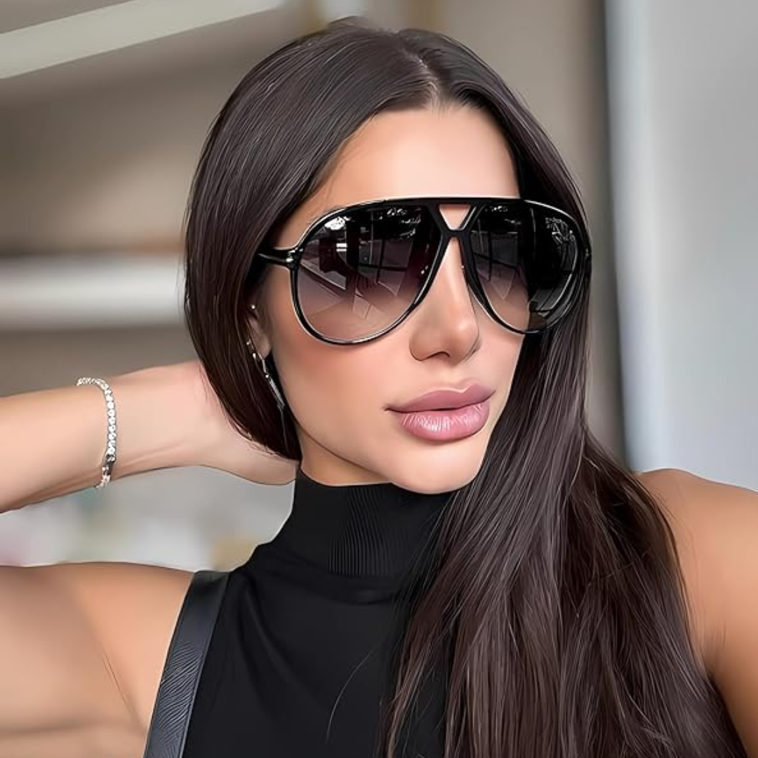 Retro Oversized Aviator Sunglasses - Amara-Black Clear-Nora Luxe