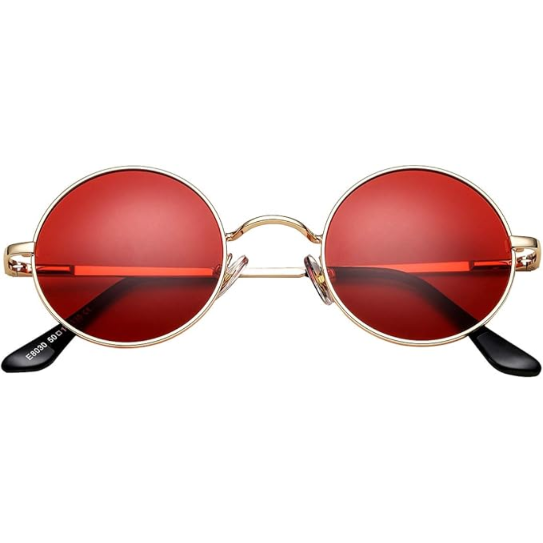 Retro Round Polarized Sunglasses - Lennon-Gold/Bright Red-Nora Luxe