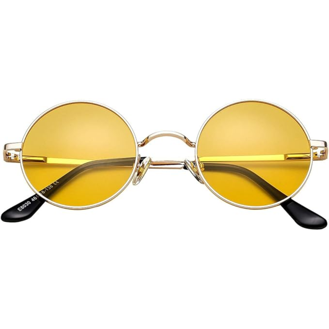 Retro Round Polarized Sunglasses - Lennon-Gold/Clear Yellow-Nora Luxe