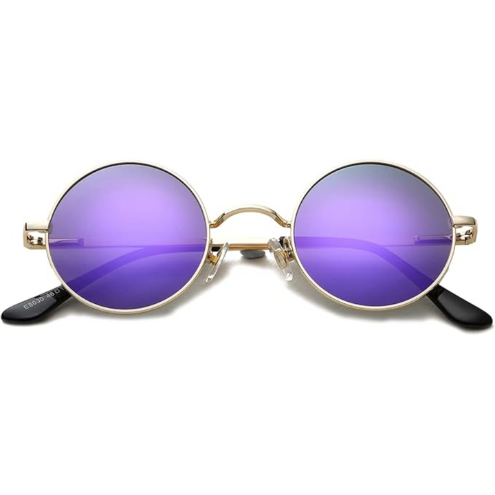 Retro Round Polarized Sunglasses - Lennon-Gold/Purple Mirror-Nora Luxe