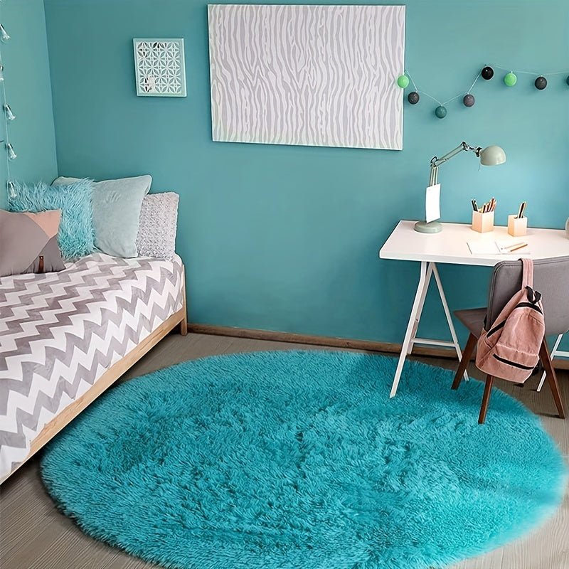 Round Fluffy Rug - Clouda-Fur blue-120cm x 120cm-The Livary