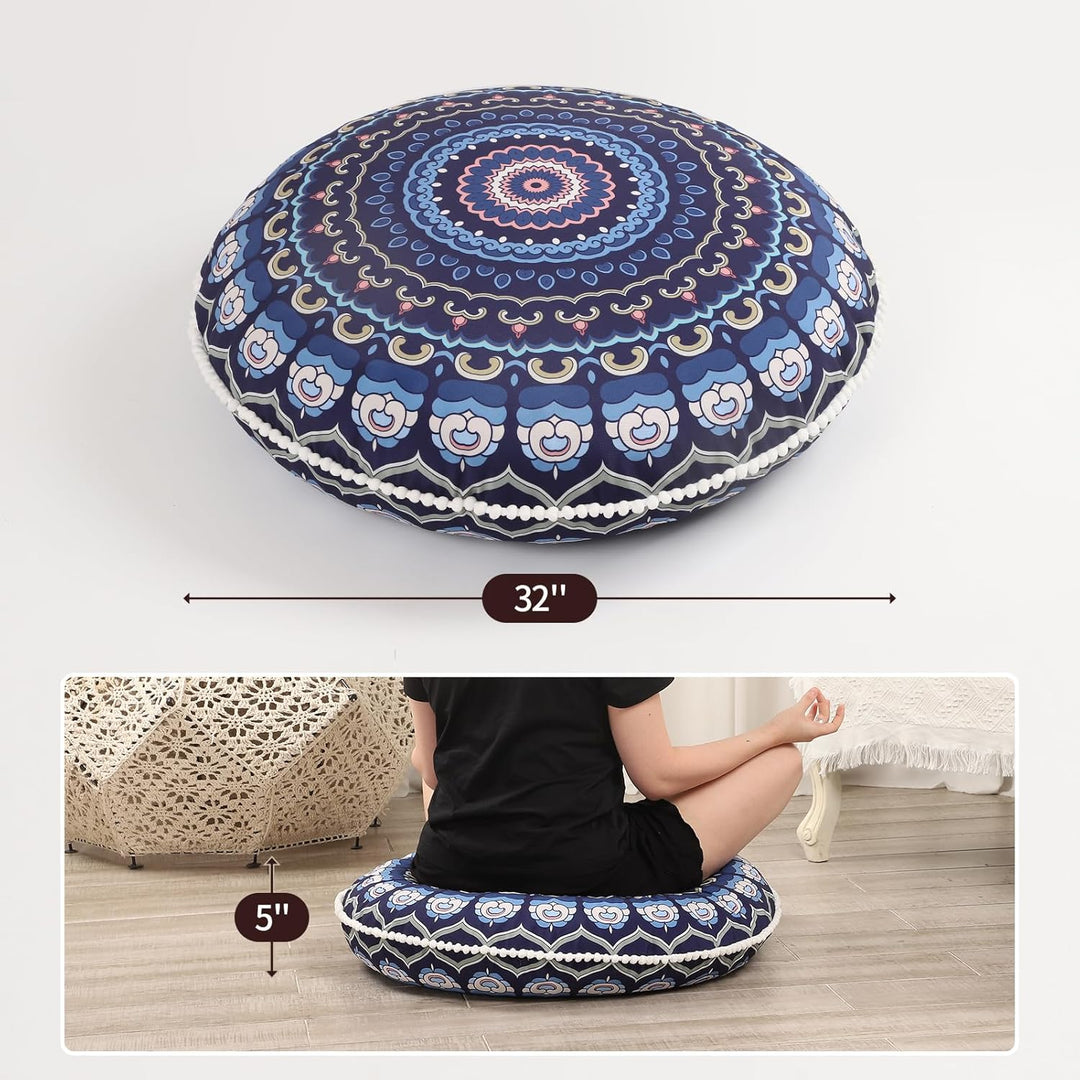 Round Meditation Cushion with Memory Foam-Dark blue-Nora Luxe